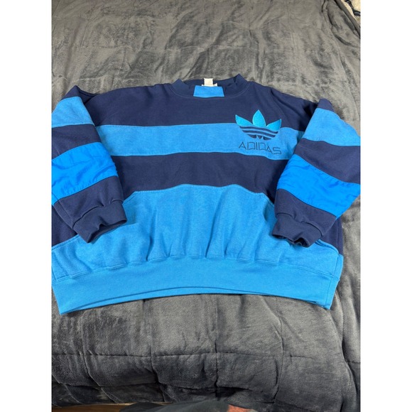 adidas Other - Vintage Adidas Trefoil Sweatshirt Mens Blue Striped Colorblock Crewneck 6195